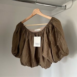 OAK + FORT Textured Puff Sleeve Top